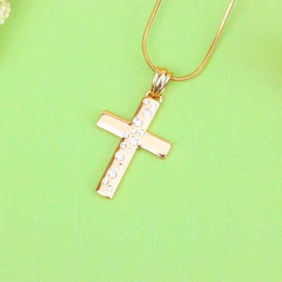 "Rose Gold Cross Pendant with White Stones in Vertical Pattern Design, XPPT1605 - Picture 12 of 13